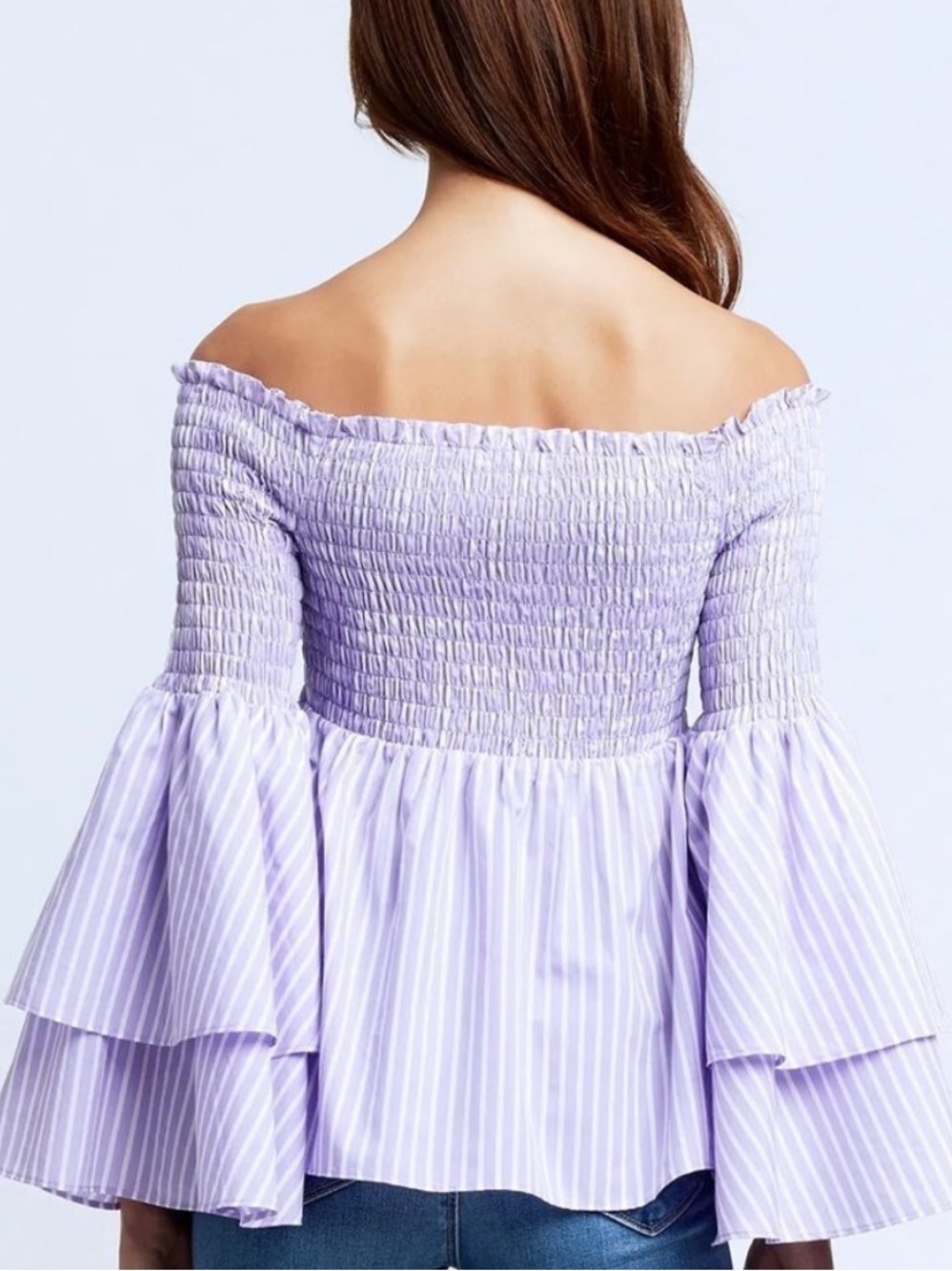 L'AGENCE Lavender Striped Denver Off-Shoulder Blouse NWT size XL - Picture 2 of 7